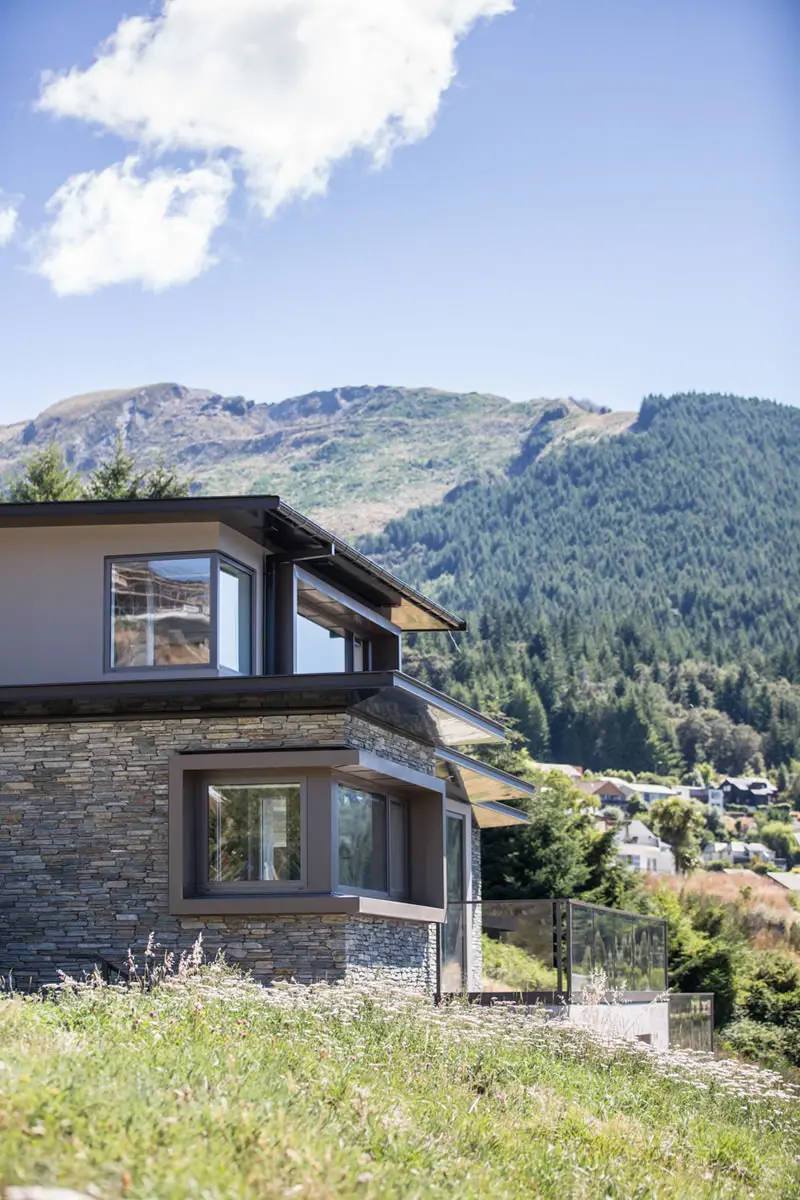 Side view of Queenstown home designed for energy efficiency