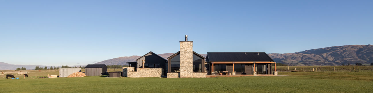 Panoramic view of an energy efficient home in Wanaka New Zealand